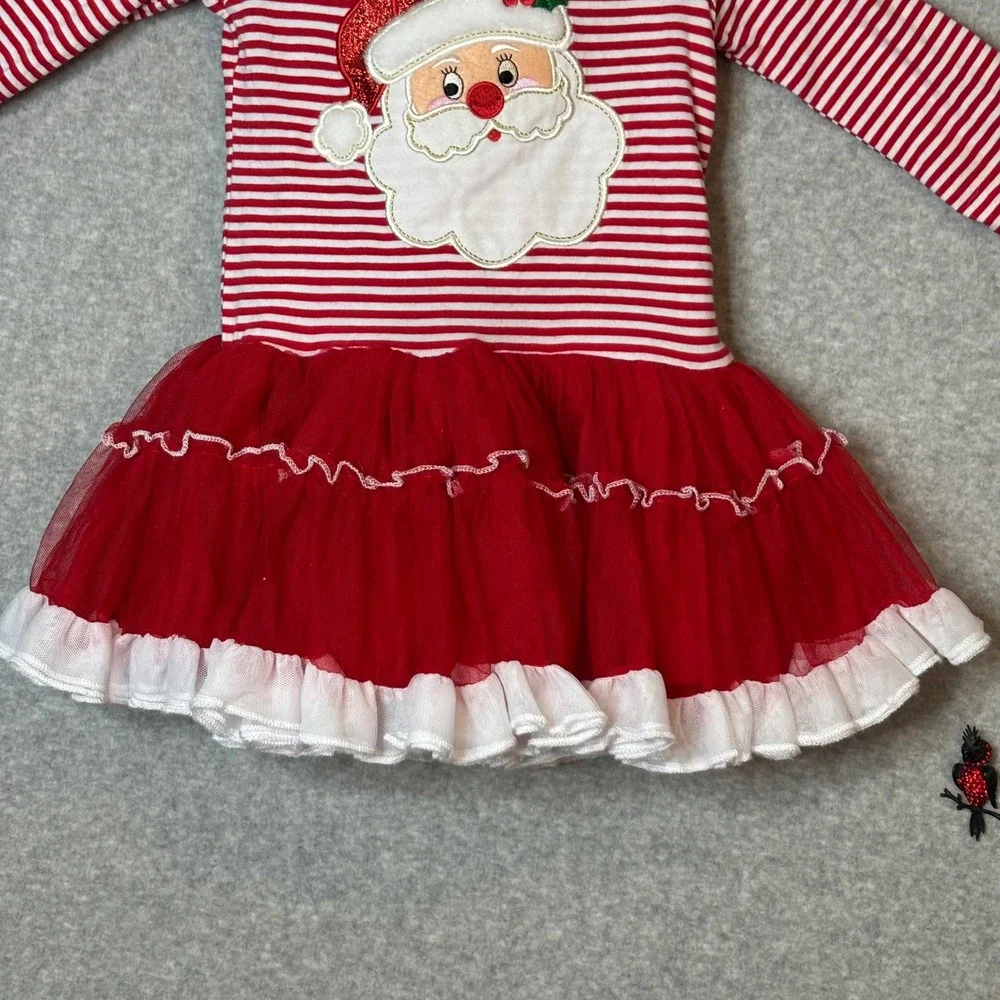 Emily Rose Toddler Girls 2T Dress‎ Red Stripe Santa Long Sleeve Tulle Christmas
